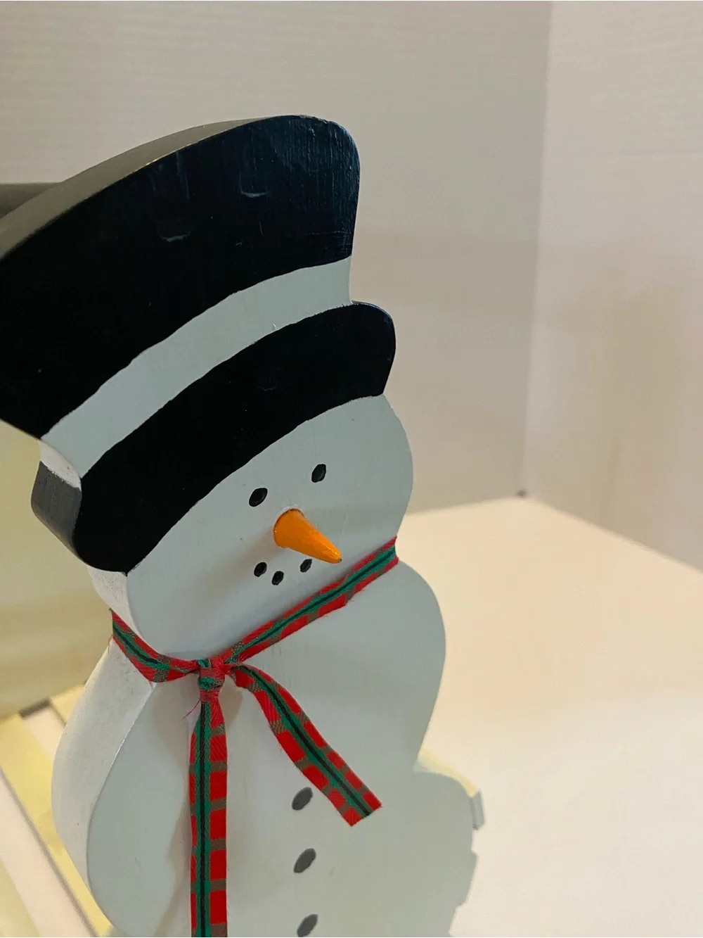 Vintage Snowman Wooden Basket W Handle Christmas Holiday White, Decor.